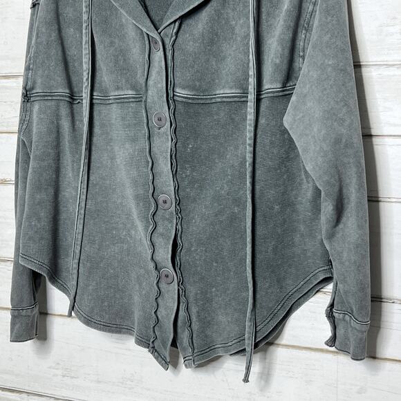 Mustard Seed Mineral Wash Button Front Hoodie Top Size Small - Picture 8 of 8